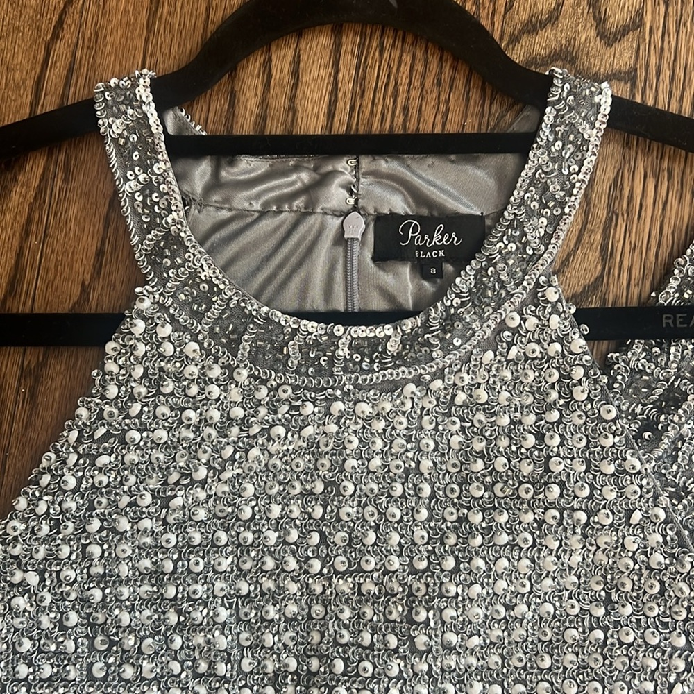 Parker Black Fully Embellished Silver Sequin Dress